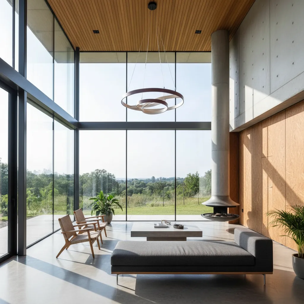 Interior de una casa de diseño con grandes ventanales y luz natural