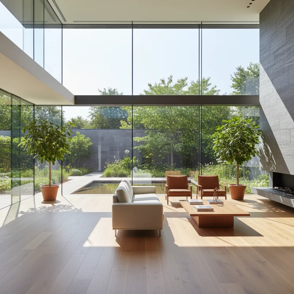 Casa moderna con grandes ventanales conectados al exterior