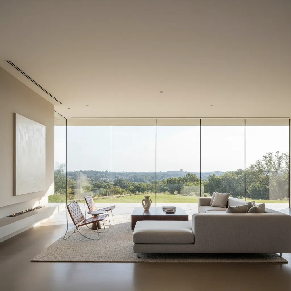 Casa moderna con grandes ventanales y diseño minimalista