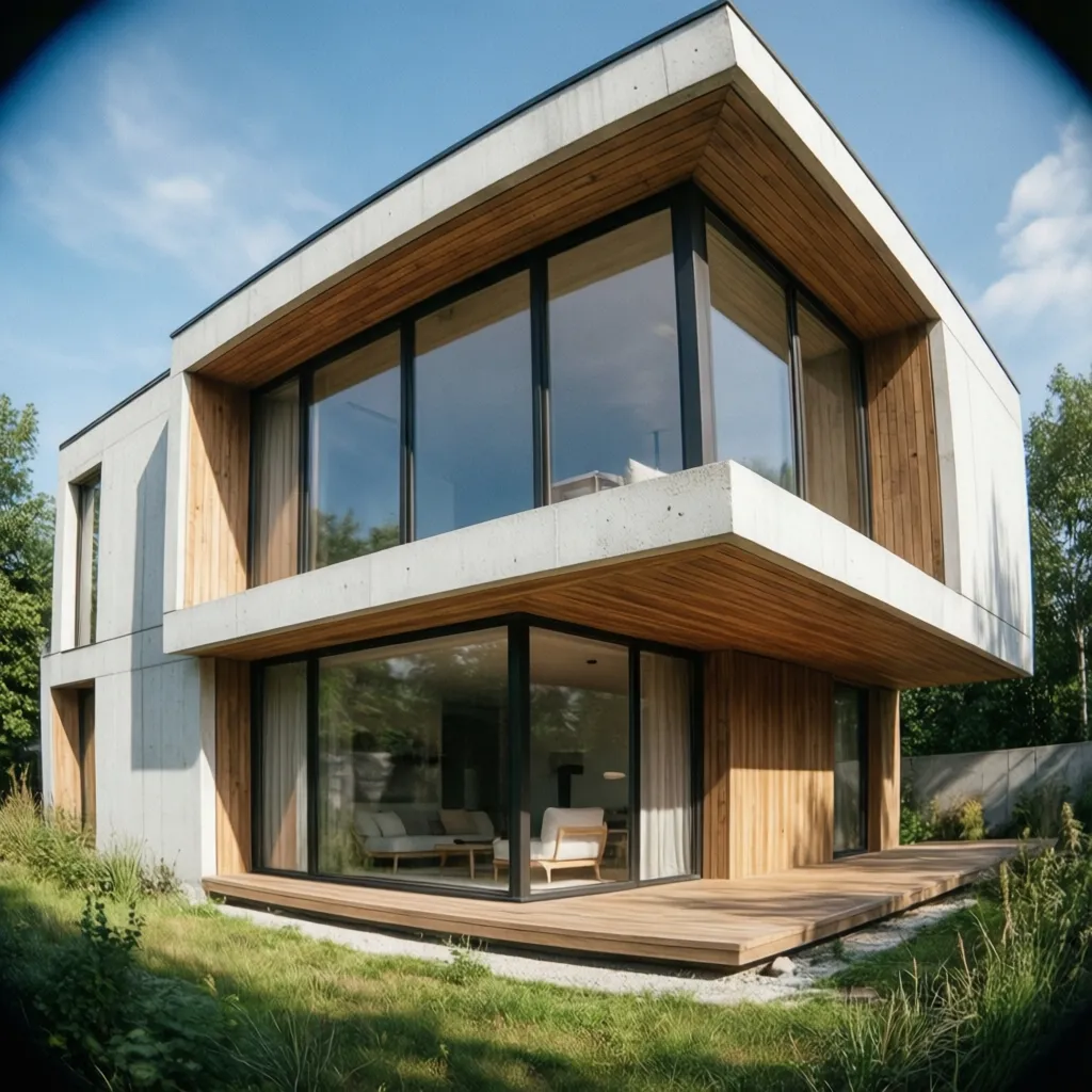 Fachada moderna con ventanas amplias y líneas limpias