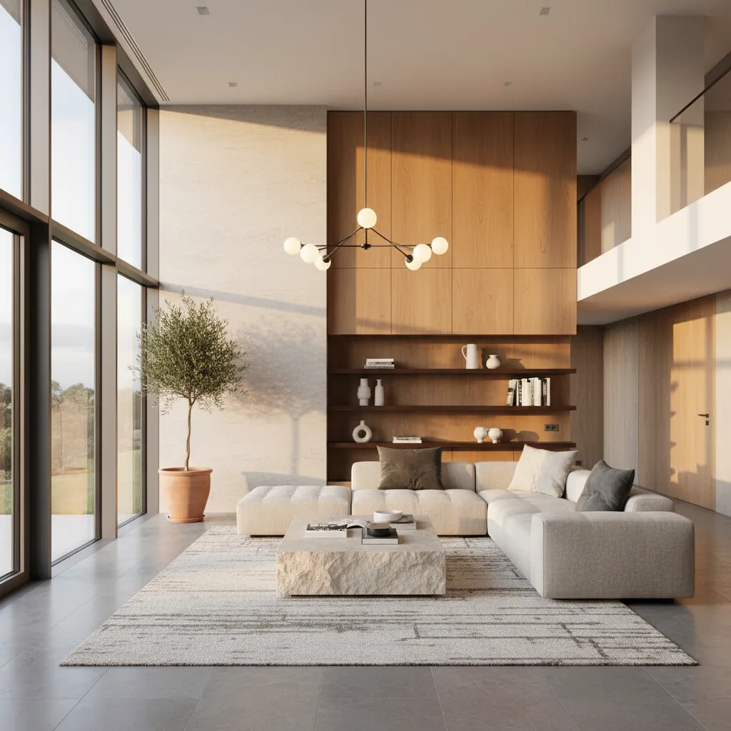 Interior moderno con grandes ventanales y abundante luz natural