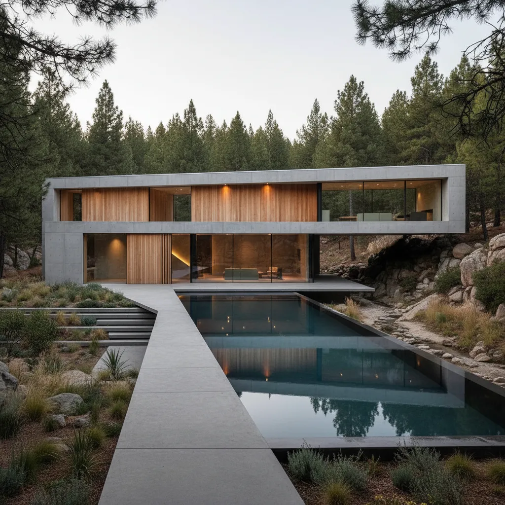Casa moderna combinando madera, vidrio y hormigón