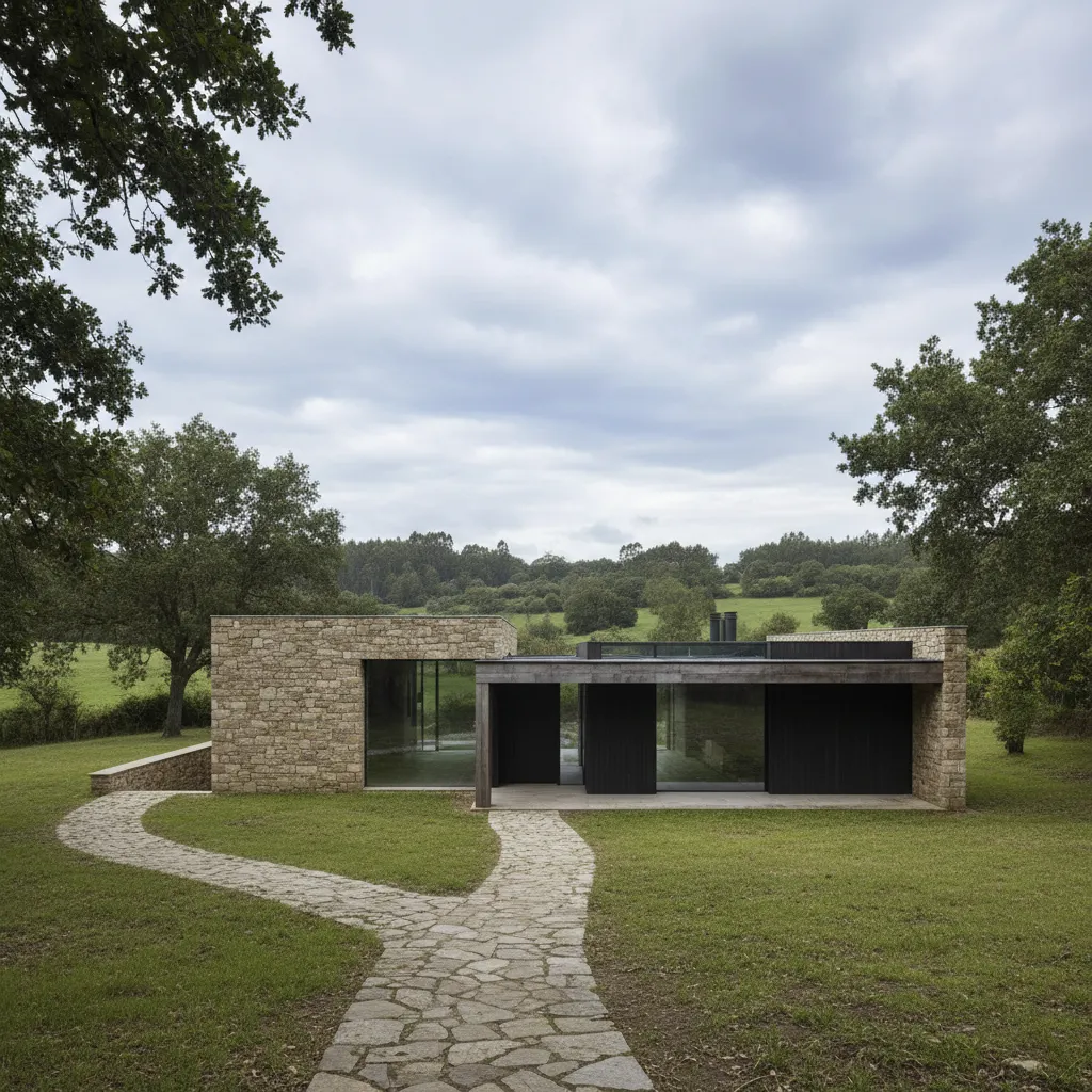 Casa moderna construida en entorno rural gallego