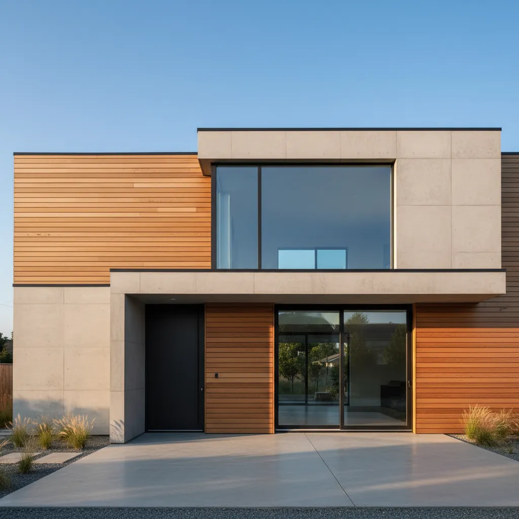Casa moderna con hormigón visto y madera como materiales principales