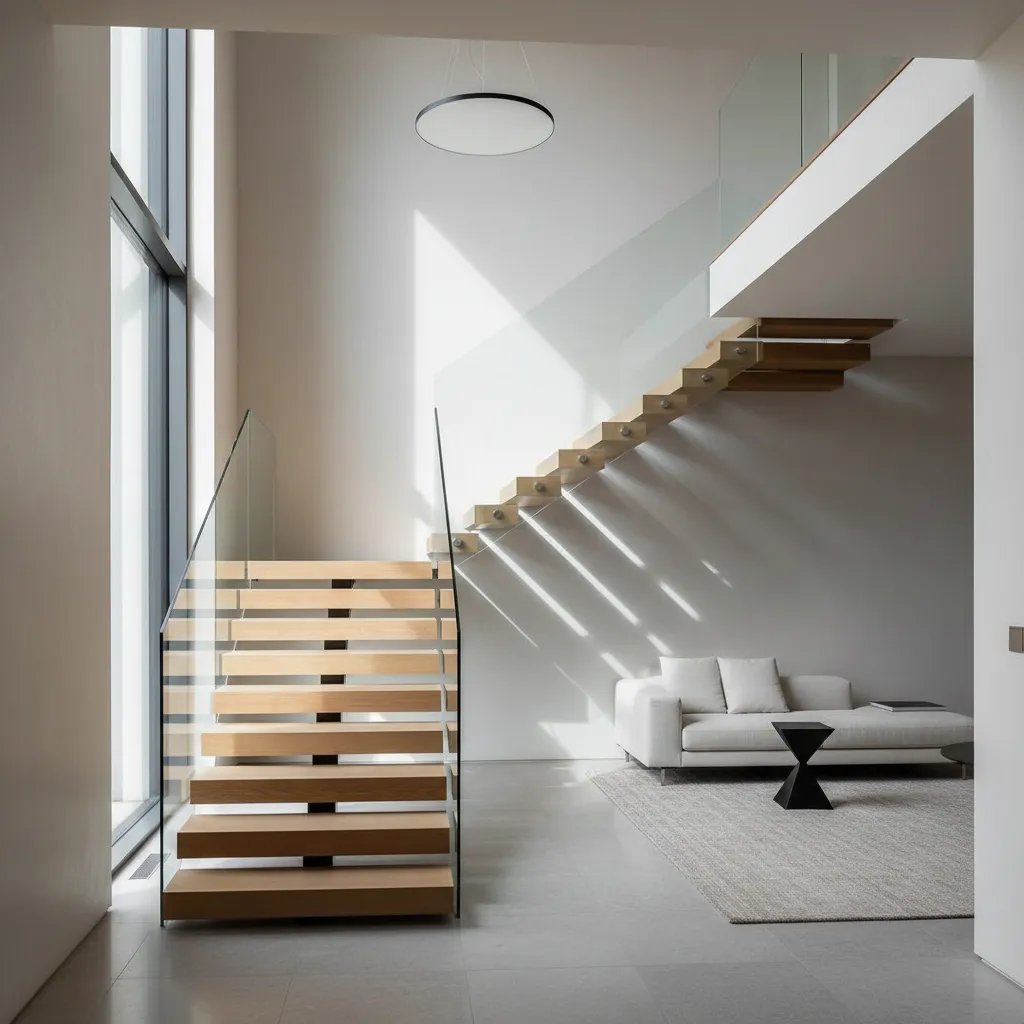 Escalera moderna minimalista en casa de dos plantas