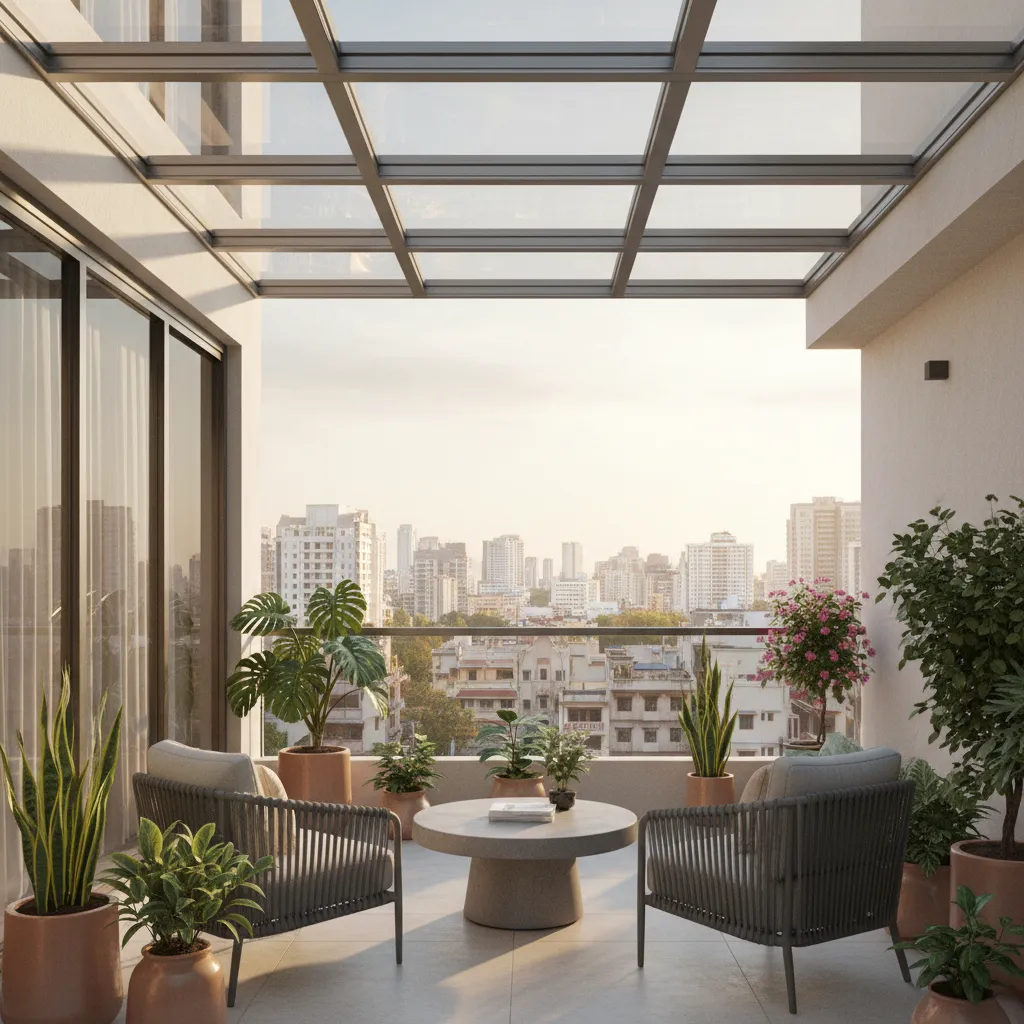 Balcony Roof Design Trends in Indian Apartments and Urban Homes: Modern balcony roofing styles Indian architects are using to transform compact apartment balconies into functional outdoor spaces