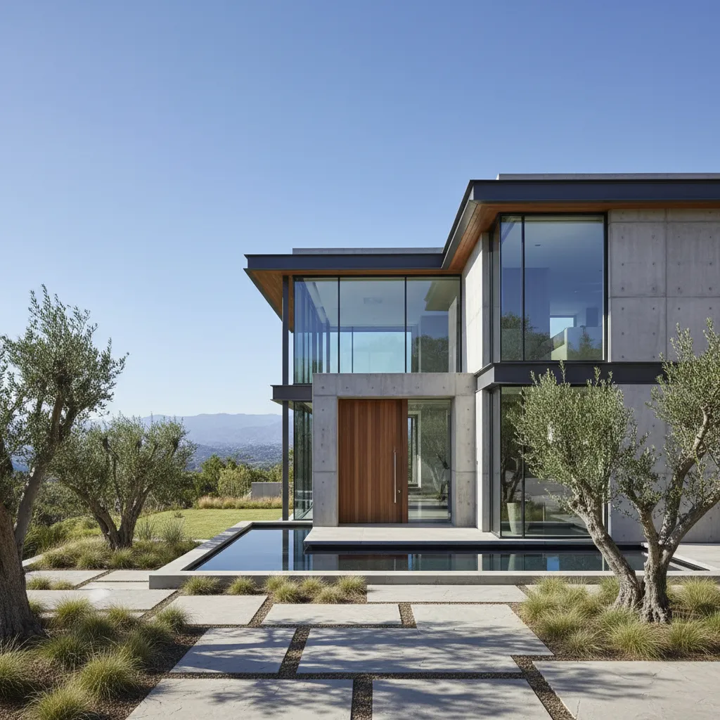 Vista general de una casa moderna con diseño industrial