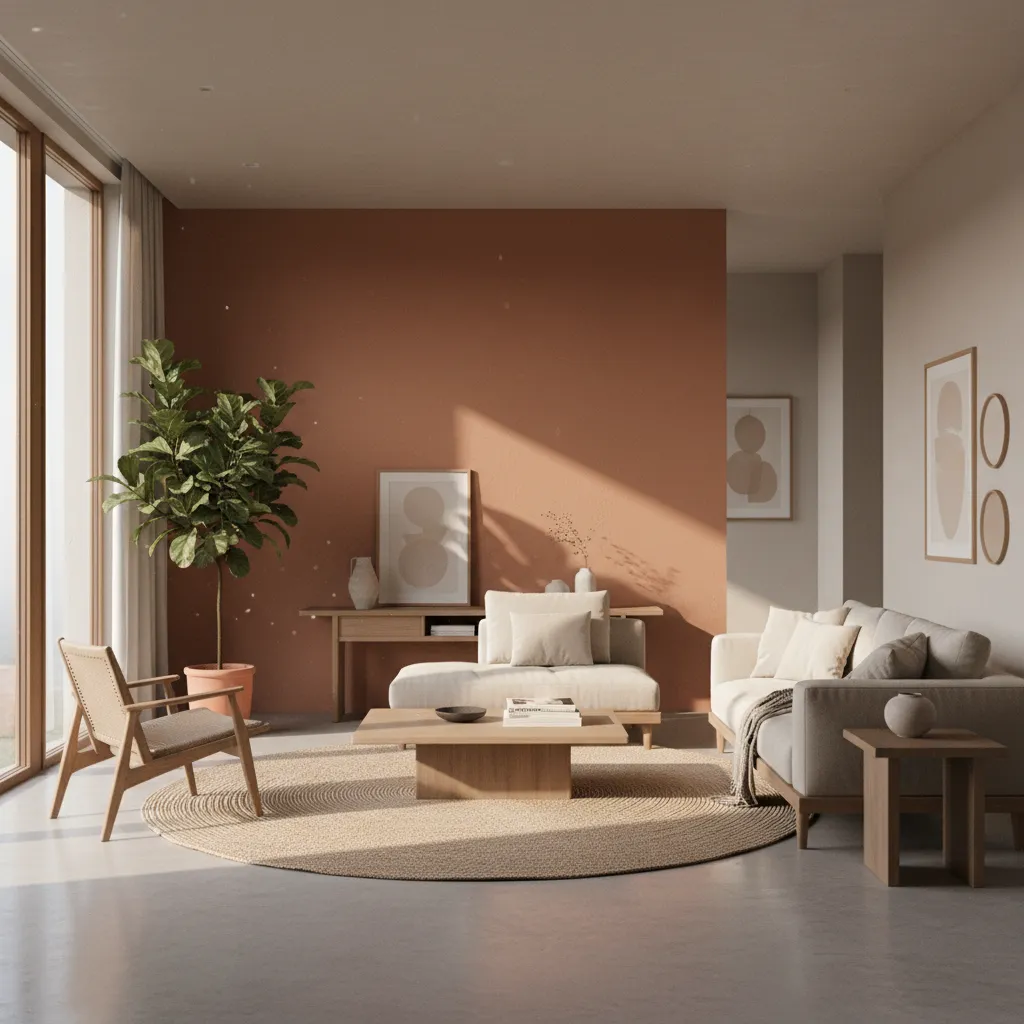 modern interior showing natural tone color trends like terracotta and greige