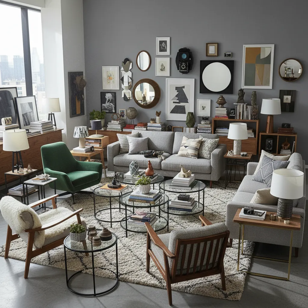 Interior sobrecargado que intenta imitar el estilo moderno