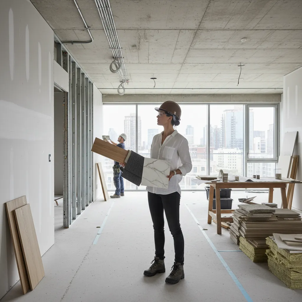 Diseñador revisando una obra de interiorismo en un apartamento