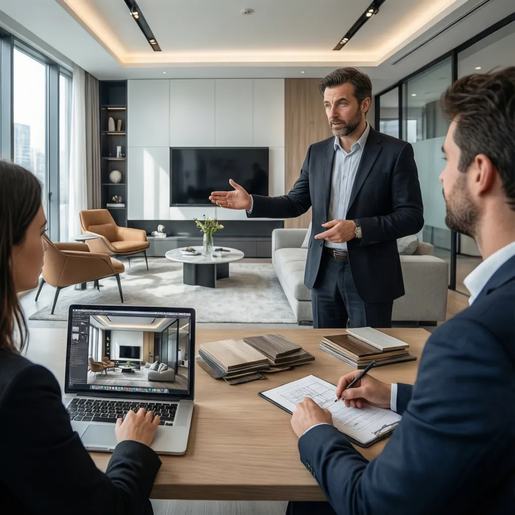 Presentación de un proyecto de interiorismo moderno a un cliente