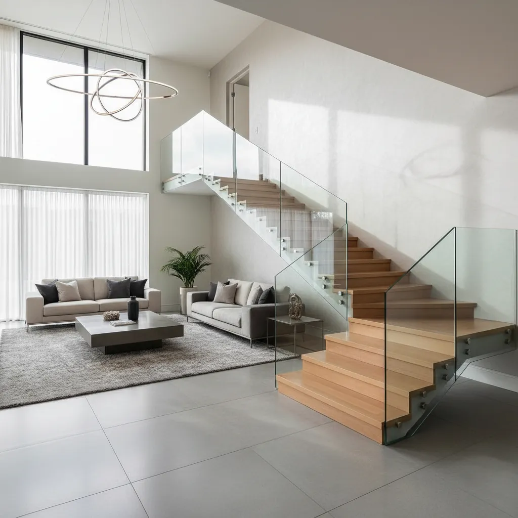 Escalera moderna de interior en una casa de dos pisos