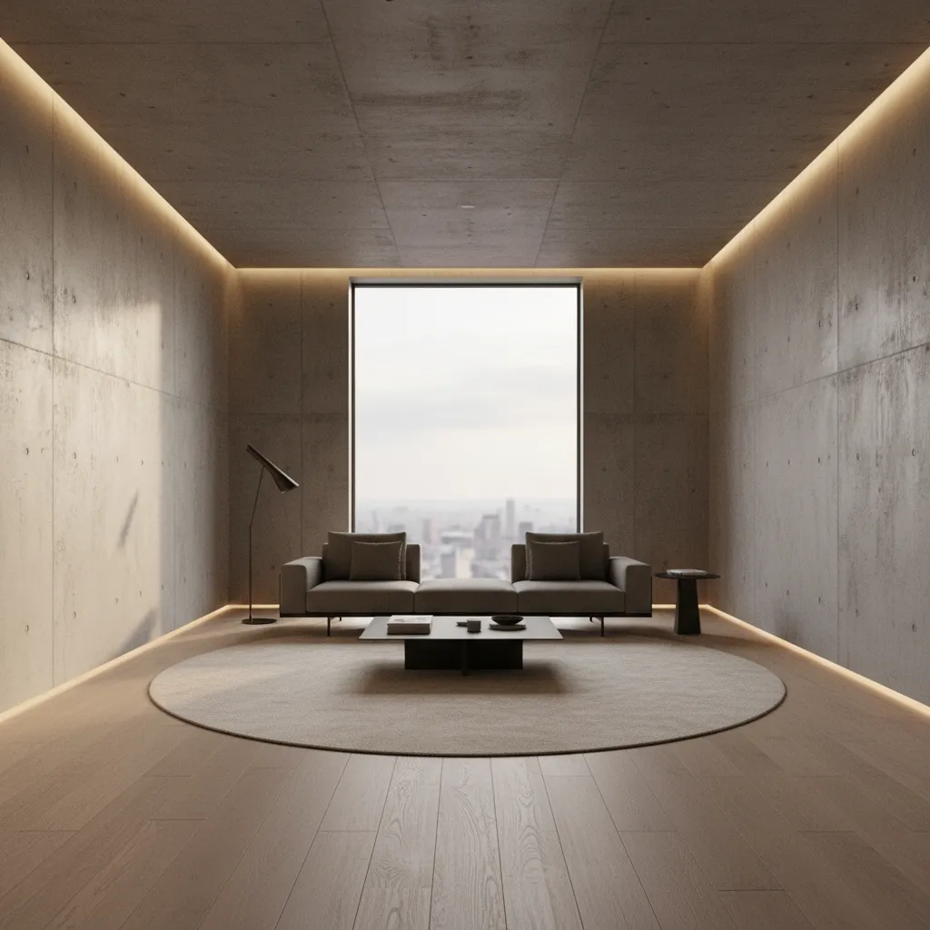 Modern interior inspired wallpaper featuring architectural lighting and neutral materials