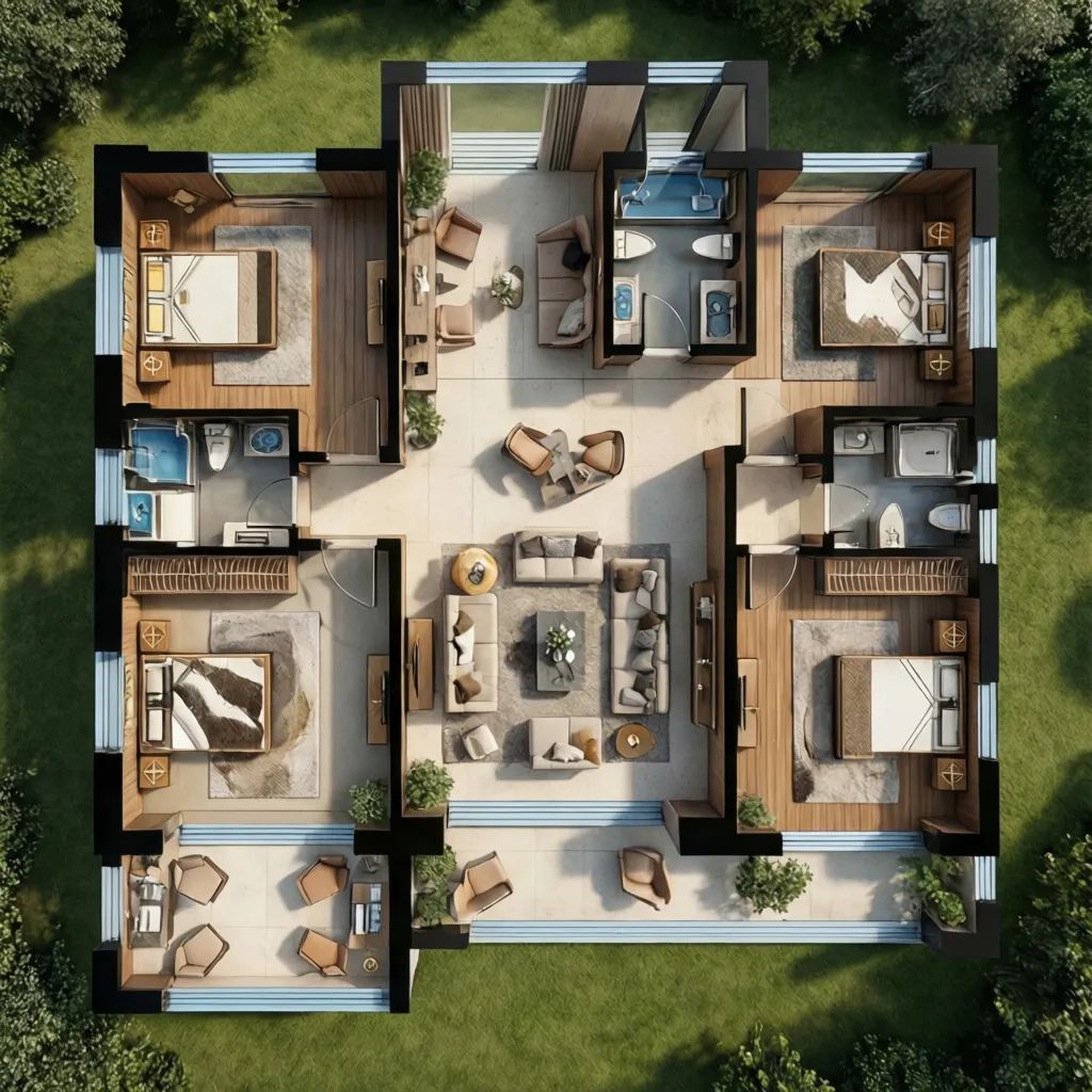 Plano arquitectónico moderno inspirado en casa italiana