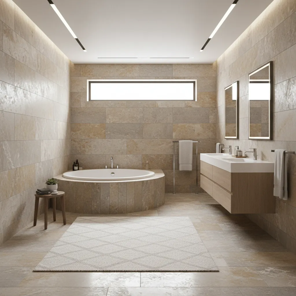 Luxury bathroom with built in Jacuzzi tub and modern tile surround