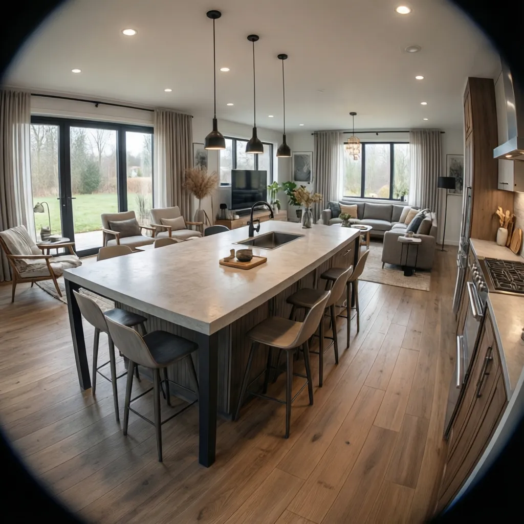 Modern Karsten manufactured home interior showing open concept living and kitchen layout