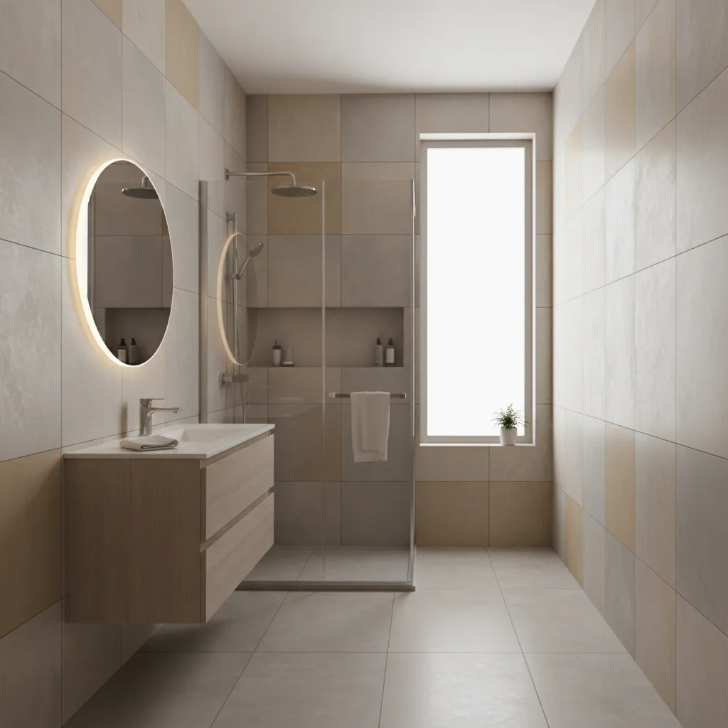 Modern Kerala bathroom with glass shower and floating vanity