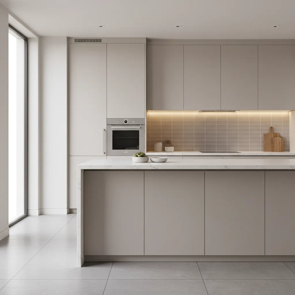 modern kitchen countertop with clean backsplash and under cabinet lighting