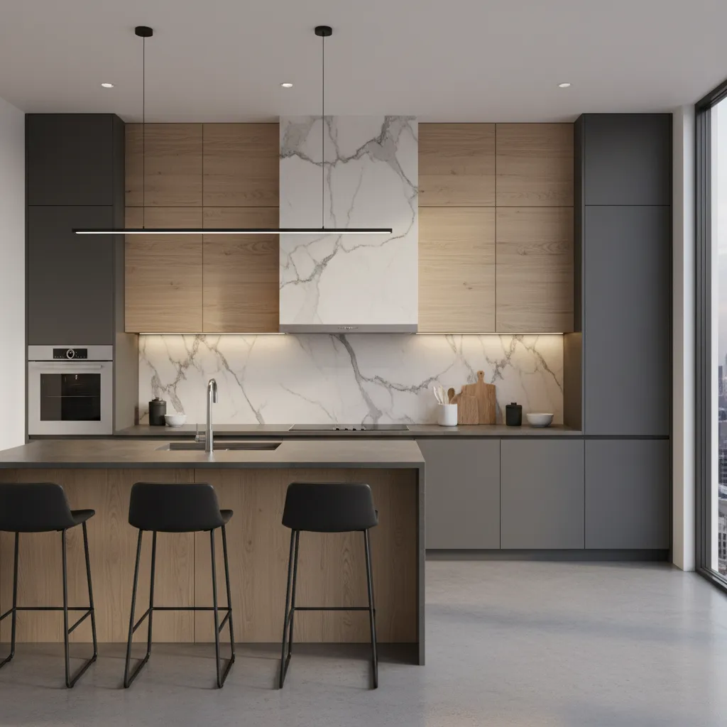 Modern kitchen backsplash protecting wall behind stove
