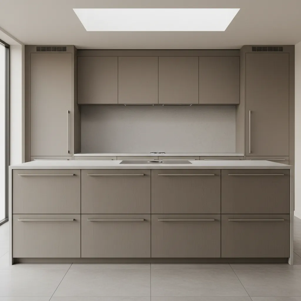 modern kitchen cabinets with long bar pull handles