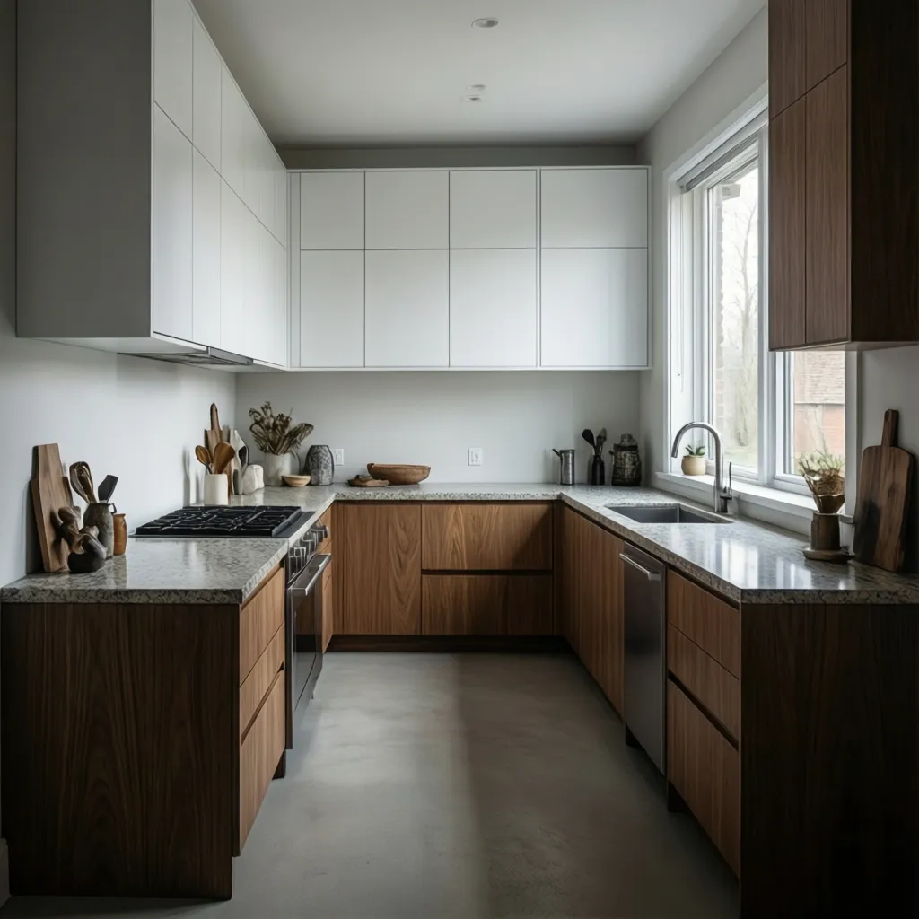 modern kitchen cabinet layout showing base and wall cabinets along a wall