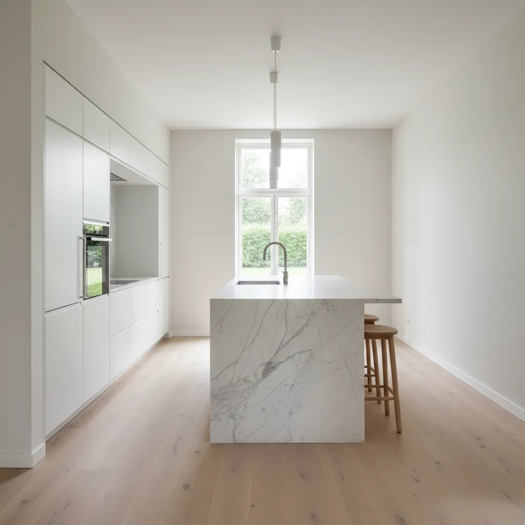 Modern minimalist kitchen cabinets with integrated edge pulls