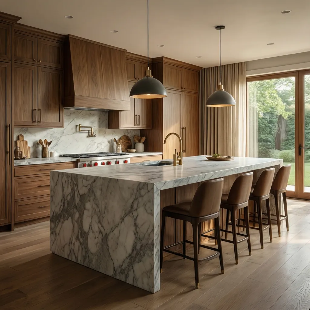 Cocina moderna con isla central y diseño contemporáneo