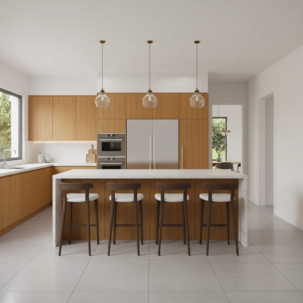Modern kitchen island with seating in large family home