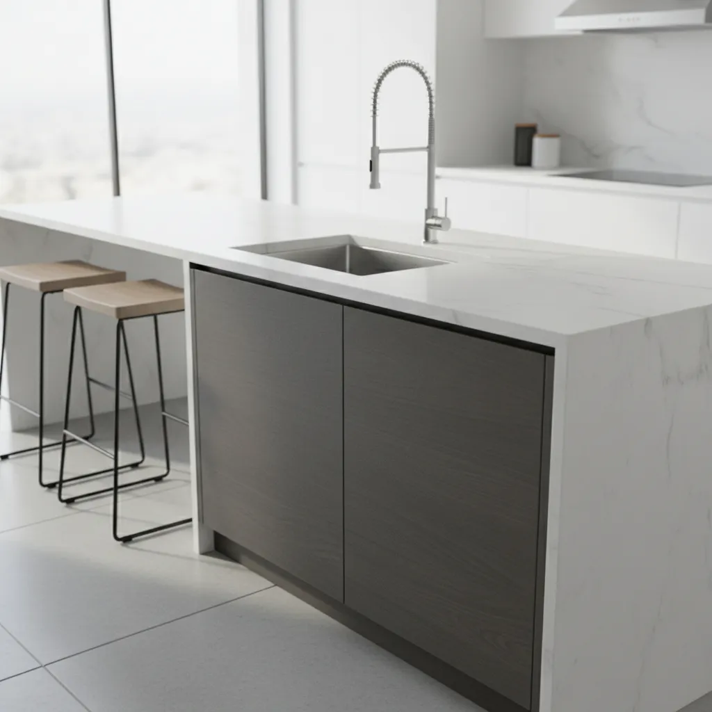 modern kitchen island with undermount sink and minimal faucet design