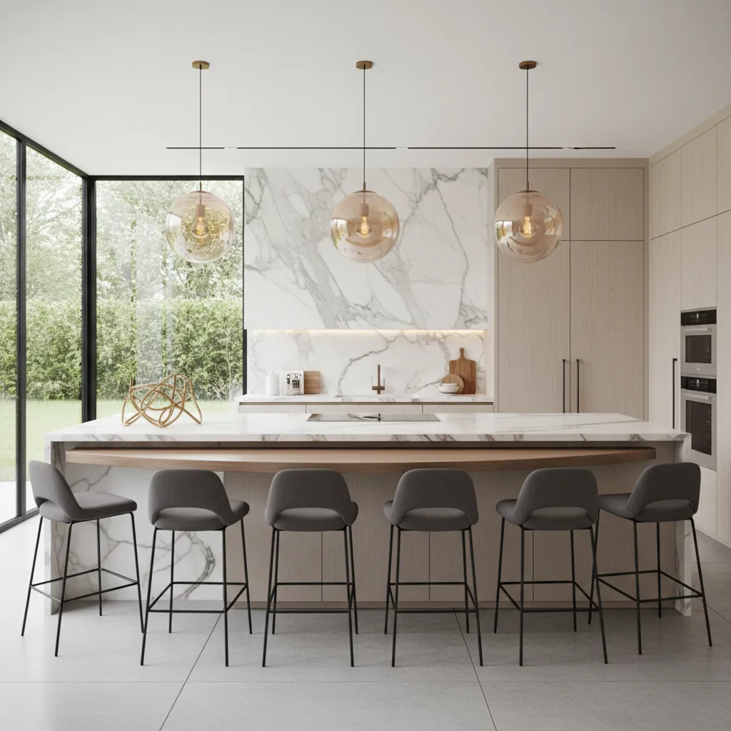 Modern kitchen island with social seating arrangement