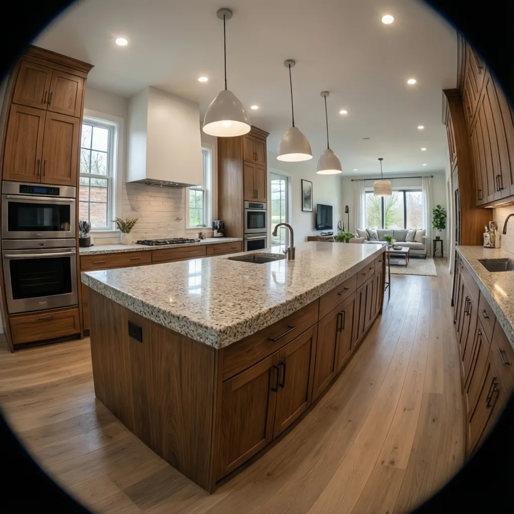 modern kitchen with island and open layout workflow design