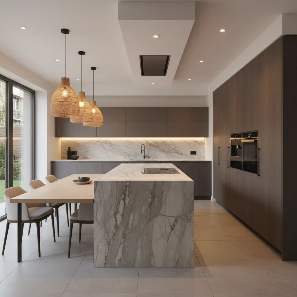 Cocina moderna con distribución funcional y diseño contemporáneo