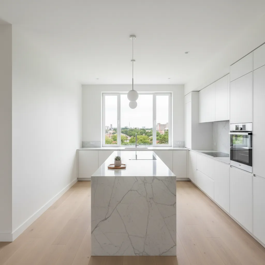 Bright modern kitchen with durable painted walls and natural lighting
