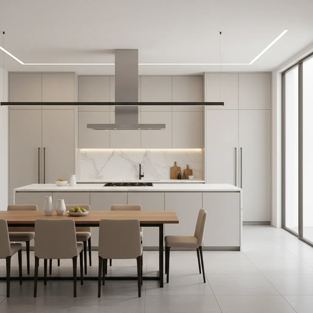 Modern kitchen with powerful range hood ventilation system