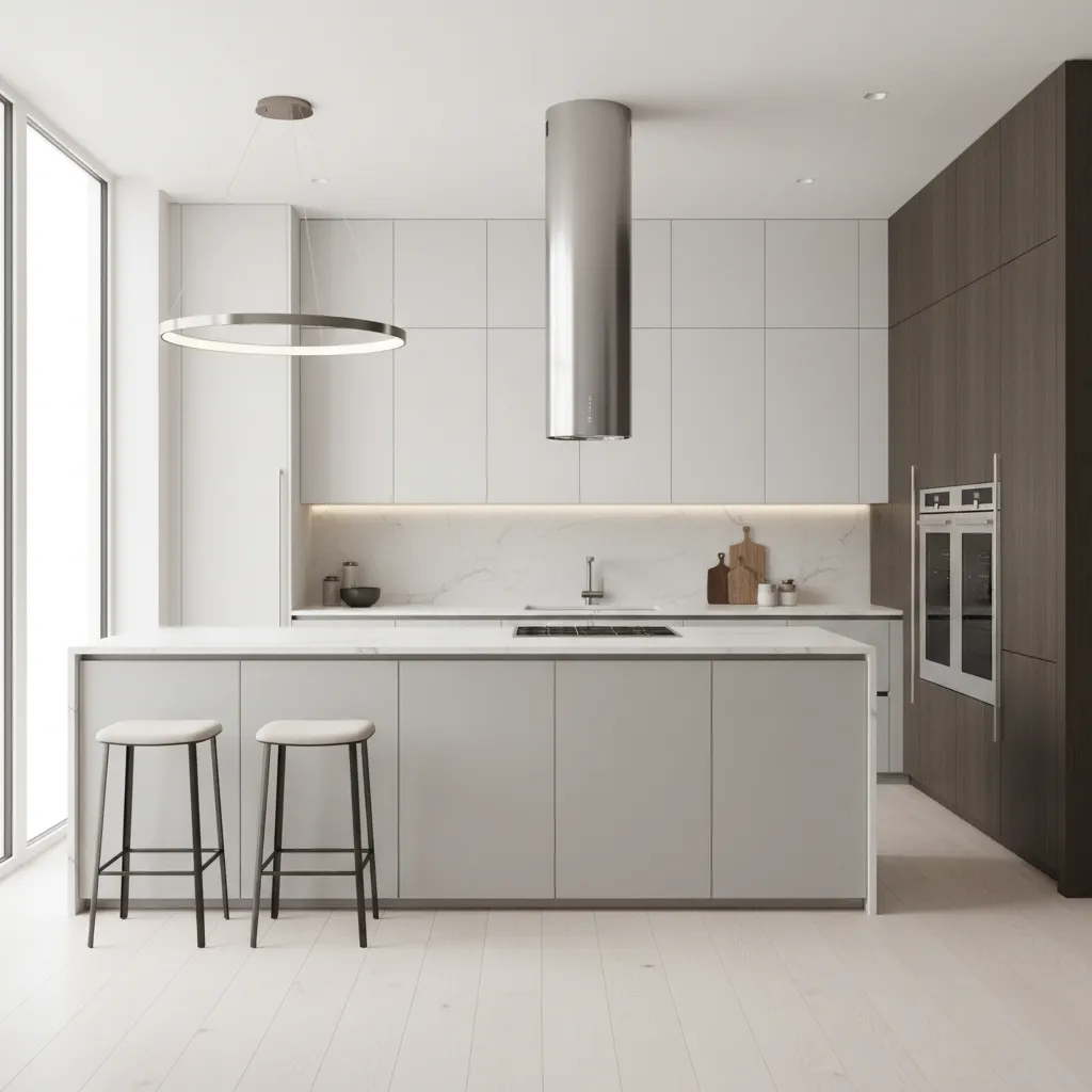 modern ducted range hood ventilation installed in renovated kitchen