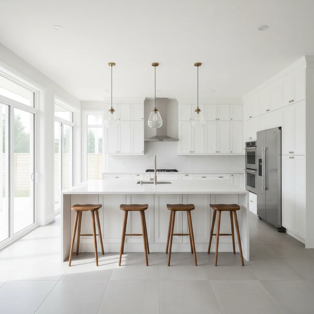 modern open concept kitchen remodel with island and bright lighting