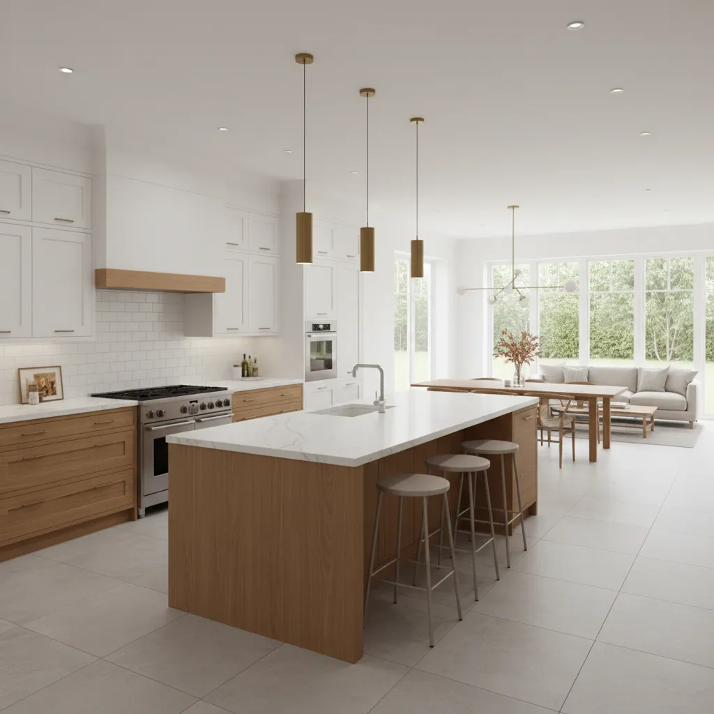 bright open concept kitchen remodel with island and modern cabinetry