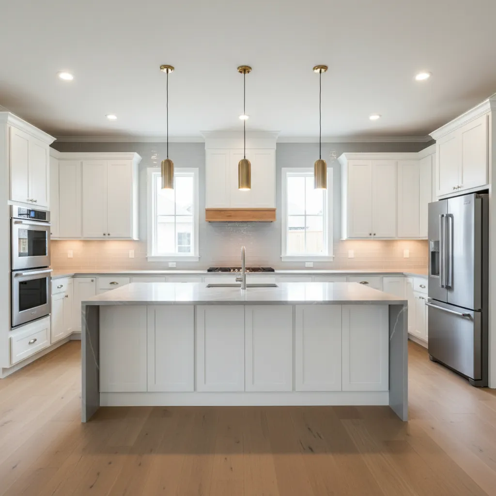 modern kitchen replacement with island cabinets and appliances