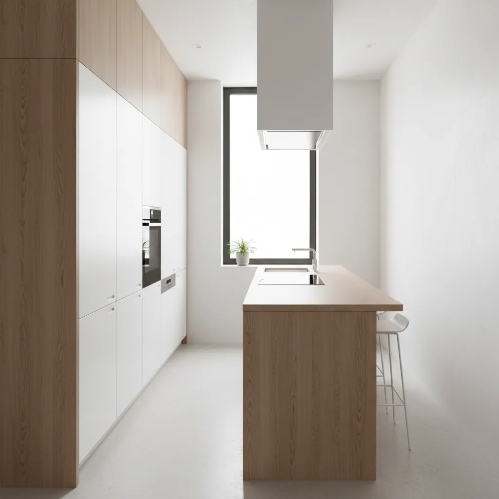 Cocina moderna compacta en una casa urbana de varios niveles