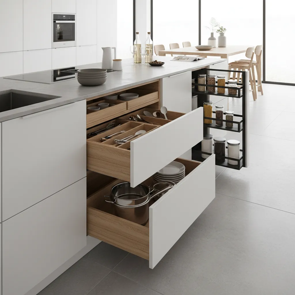 modern kitchen storage drawers and pull out pantry systems
