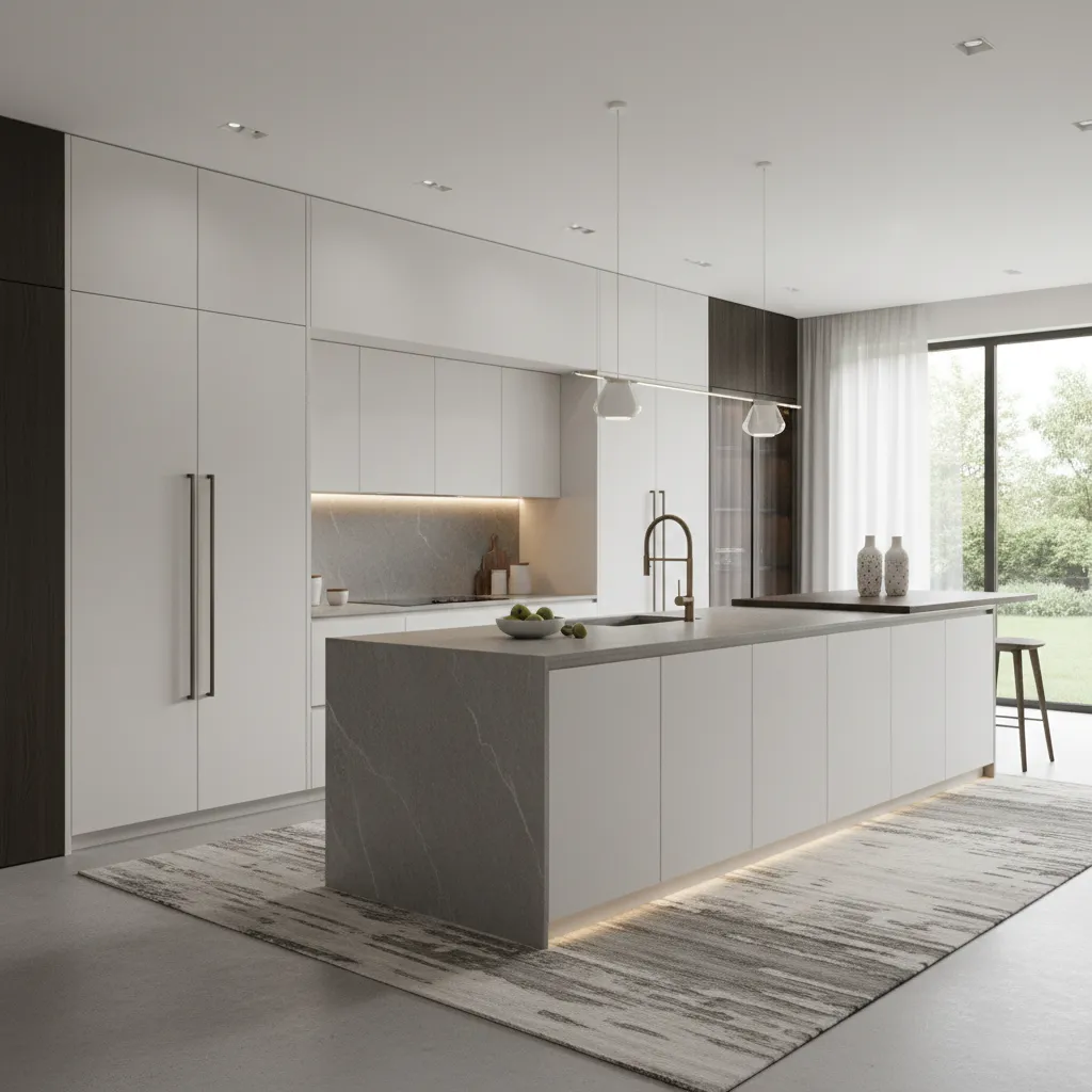 Cocina moderna con isla y muebles sin tiradores