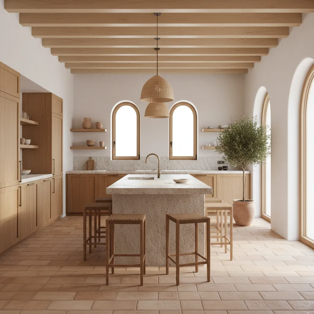 Cocina moderna con isla en casa de diseño en Valencia