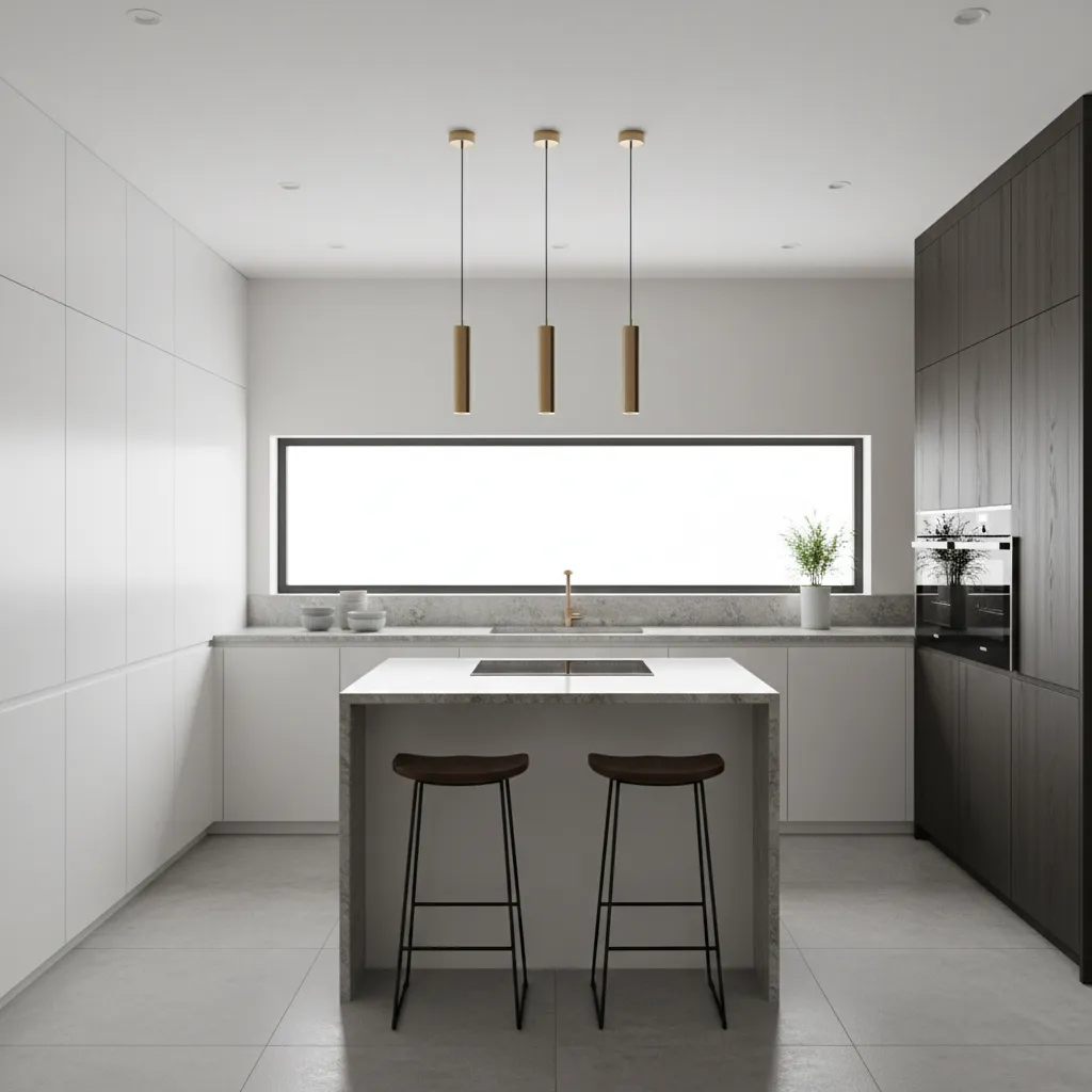 Cocina moderna con ventana horizontal sobre la encimera