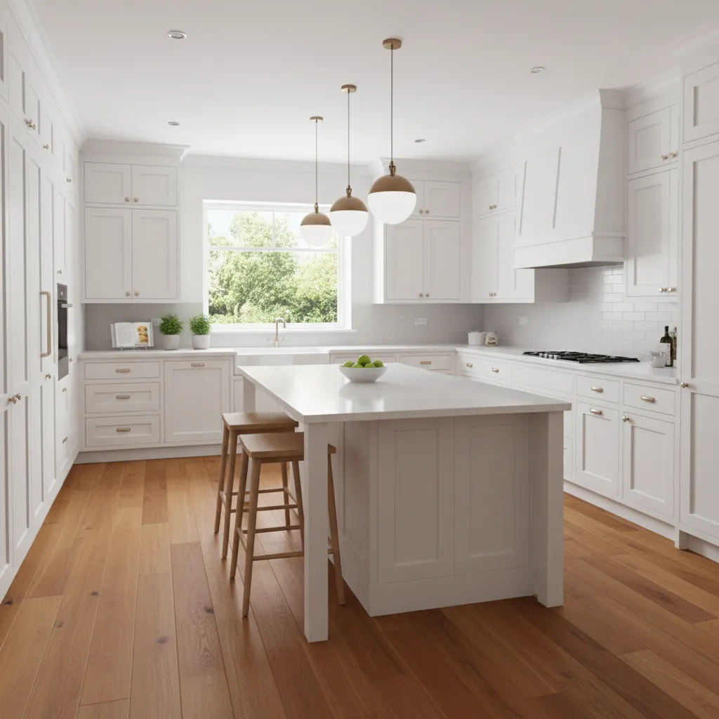 bright renovated kitchen with modern cabinet doors and drawers installed