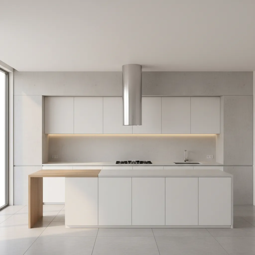 Modern kitchen with strong range hood ventilation system