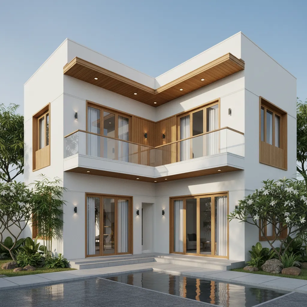 Ngoại thất nhà chữ L 2 tầng hiện đại diện tích 80m2