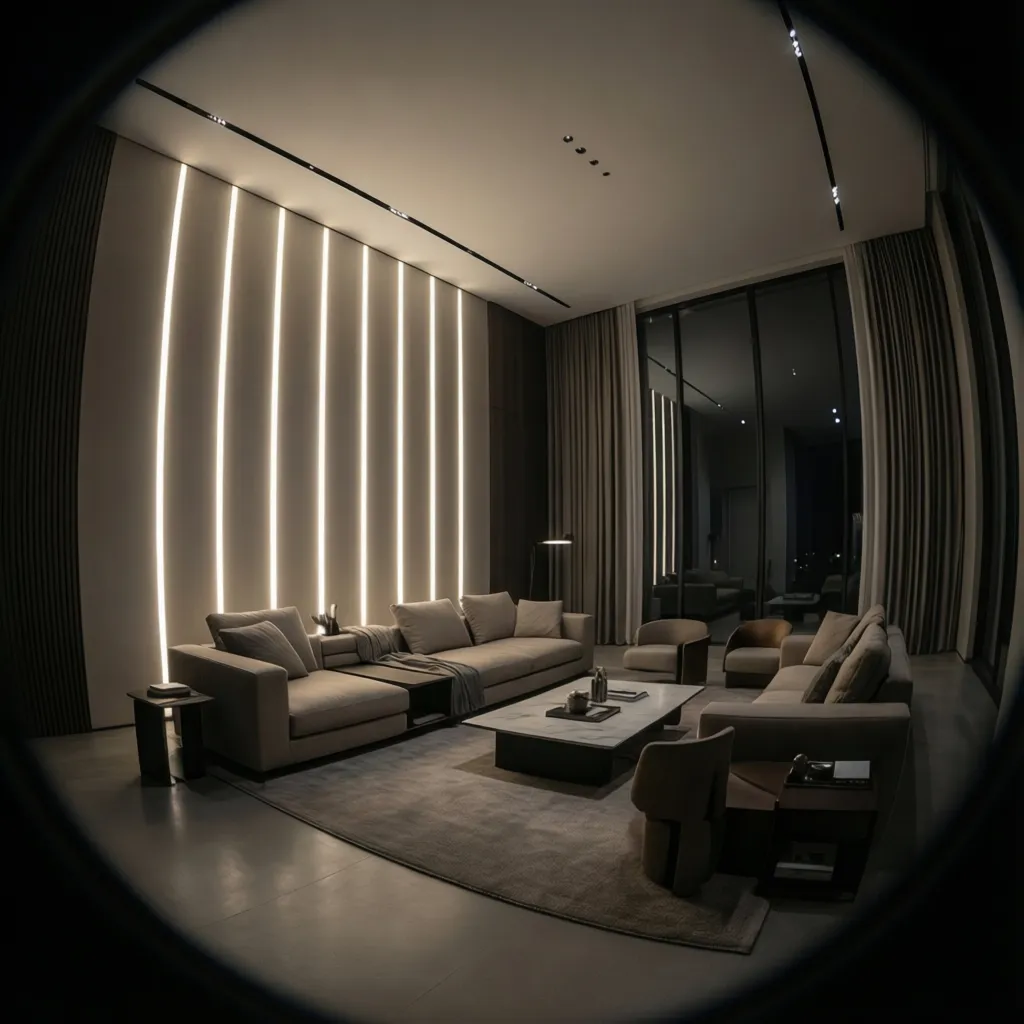 modern interior with vertical LED wall lighting accents