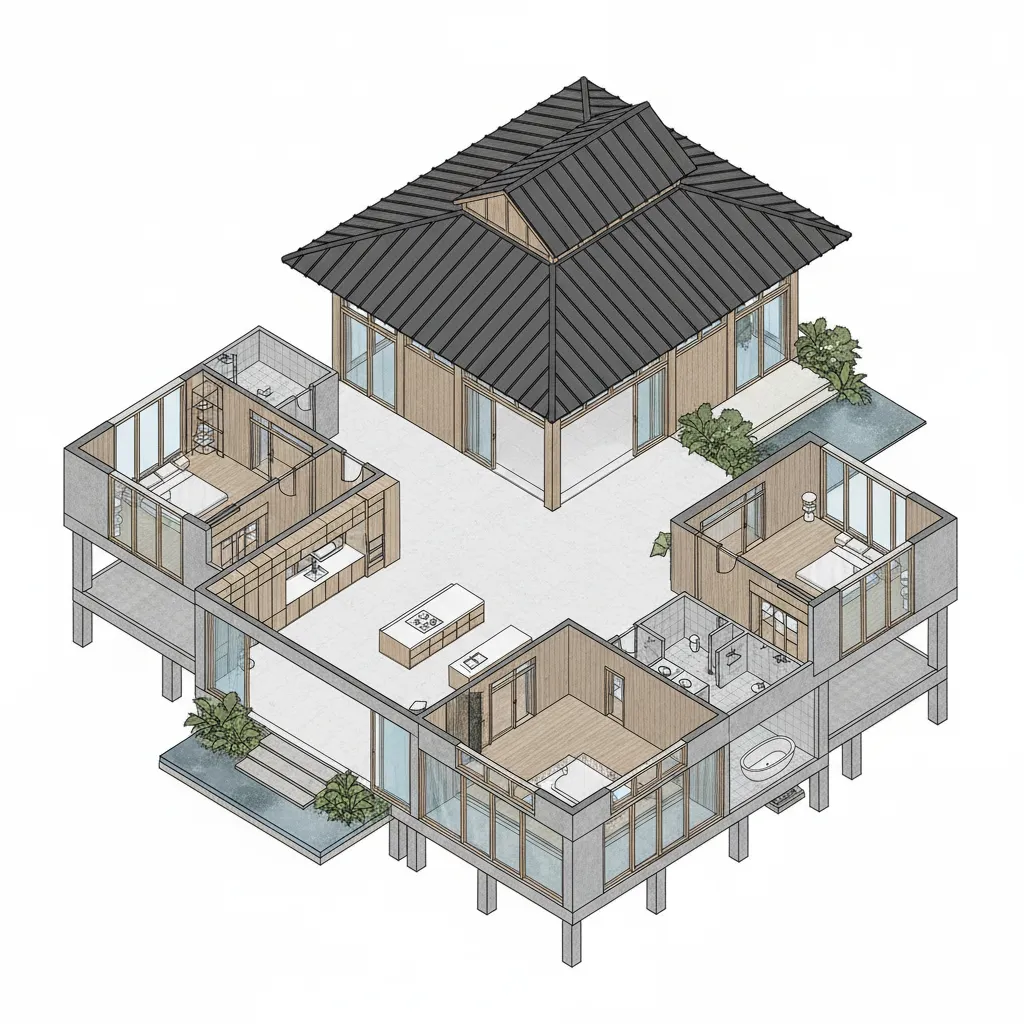 Contoh adaptasi modern denah rumah limasan Jawa
