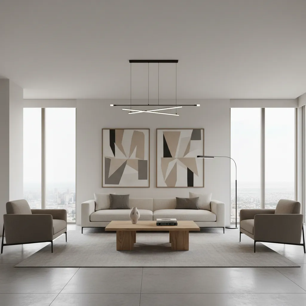 Sala moderna con muebles minimalistas y líneas rectas