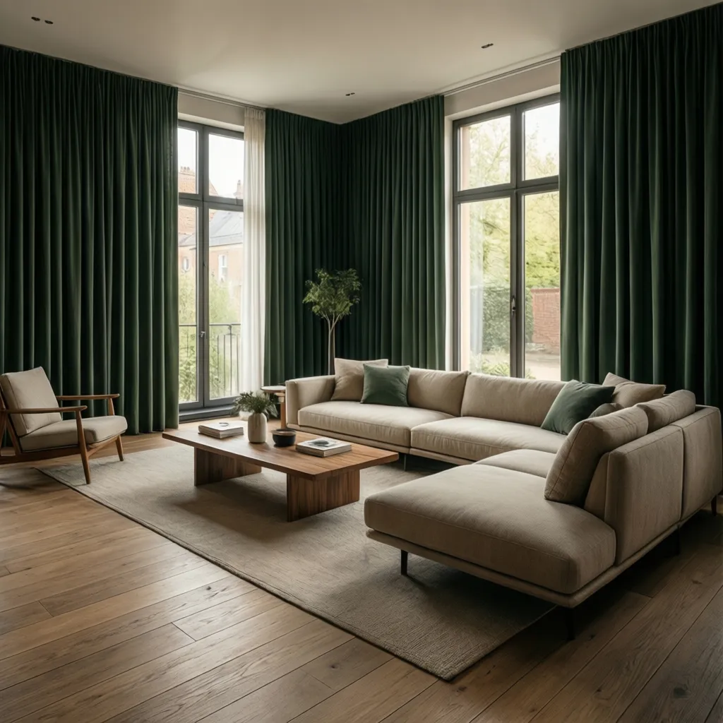 How Interior Designers Use Dark Green Curtains in Modern Living Rooms